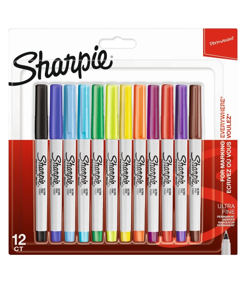 New Sharpie Permanent Markers Ultra Fine Point 12 Count Black Free Shipping 