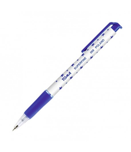 Długopis w gwiazdki firmy TOMA. Tusz w kolorze niebieskim. - tanie artykuły biurowe